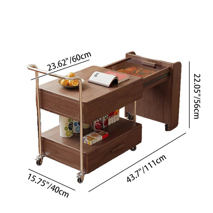 Moderner minimalistischer rechteckiger Massivholz-Ökoboard-Glas-Edelstahl-Beweglicher ausziehbarer Beistelltisch mit 1 Schublade für das Wohnzimmer 