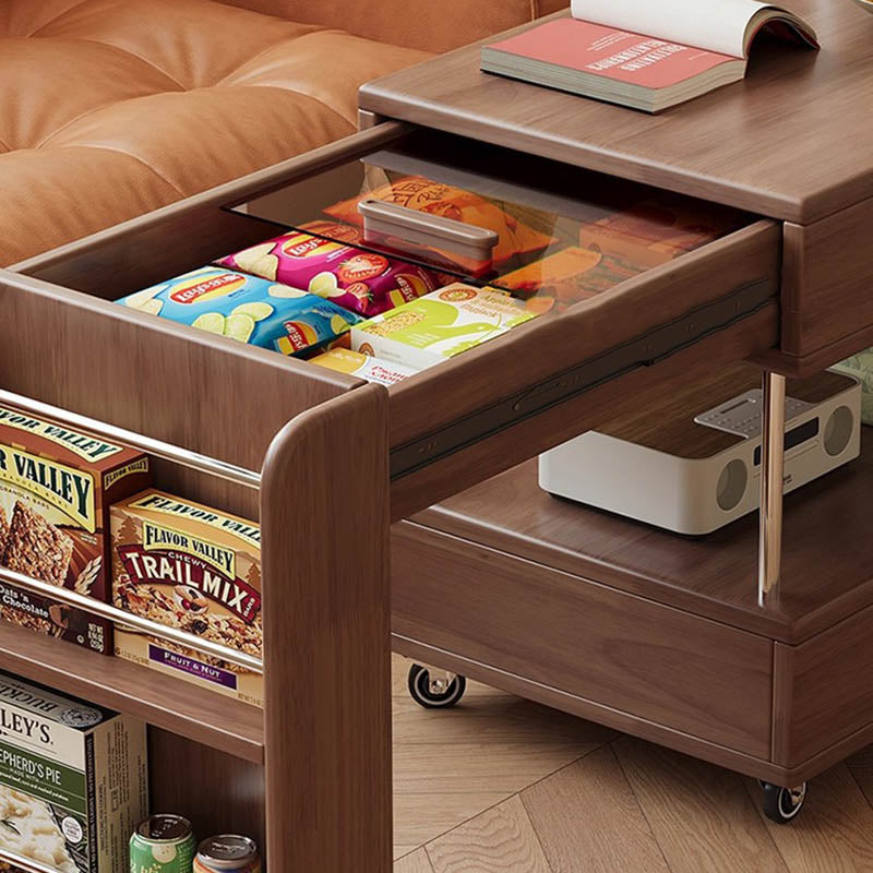 Moderner minimalistischer rechteckiger Massivholz-Ökoboard-Glas-Edelstahl-Beweglicher ausziehbarer Beistelltisch mit 1 Schublade für das Wohnzimmer 