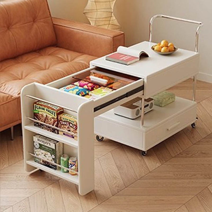 Moderner minimalistischer rechteckiger Massivholz-Ökoboard-Glas-Edelstahl-Beweglicher ausziehbarer Beistelltisch mit 1 Schublade für das Wohnzimmer 