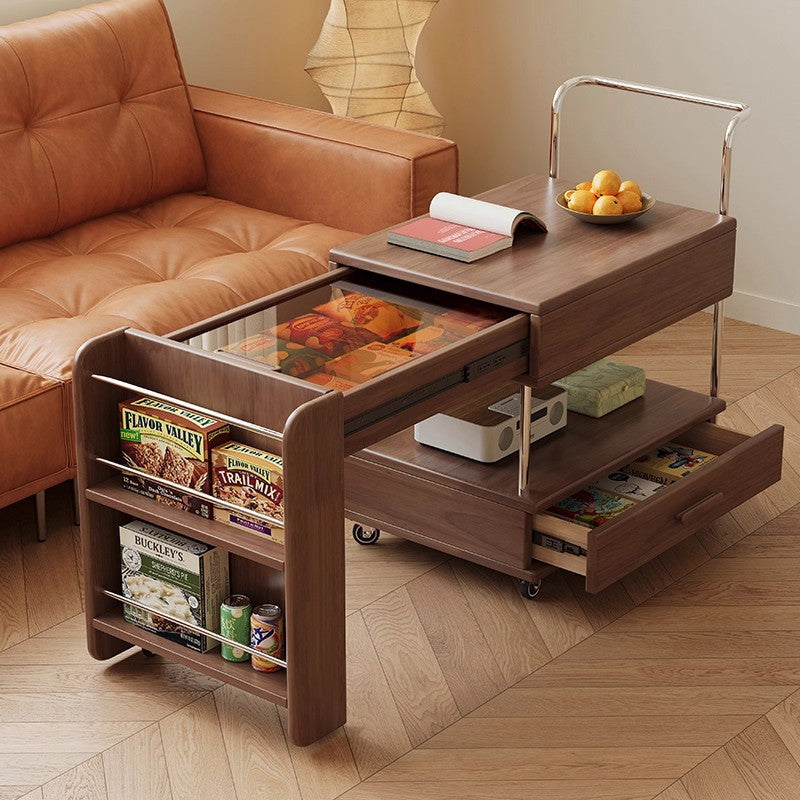 Moderner minimalistischer rechteckiger Massivholz-Ökoboard-Glas-Edelstahl-Beweglicher ausziehbarer Beistelltisch mit 1 Schublade für das Wohnzimmer 