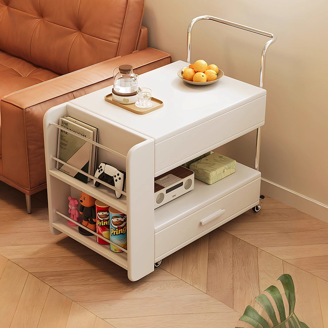 Moderner minimalistischer rechteckiger Massivholz-Ökoboard-Glas-Edelstahl-Beweglicher ausziehbarer Beistelltisch mit 1 Schublade für das Wohnzimmer 