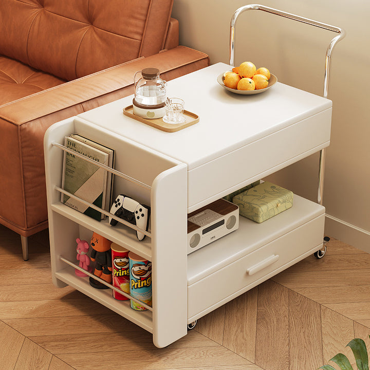 Moderner minimalistischer rechteckiger Massivholz-Ökoboard-Glas-Edelstahl-Beweglicher ausziehbarer Beistelltisch mit 1 Schublade für das Wohnzimmer 