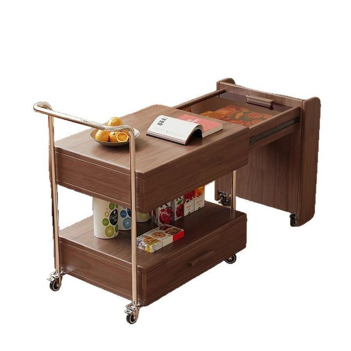 Moderner minimalistischer rechteckiger Massivholz-Ökoboard-Glas-Edelstahl-Beweglicher ausziehbarer Beistelltisch mit 1 Schublade für das Wohnzimmer 