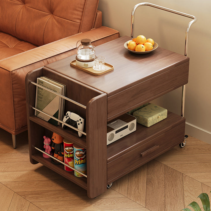 Moderner minimalistischer rechteckiger Massivholz-Ökoboard-Glas-Edelstahl-Beweglicher ausziehbarer Beistelltisch mit 1 Schublade für das Wohnzimmer 