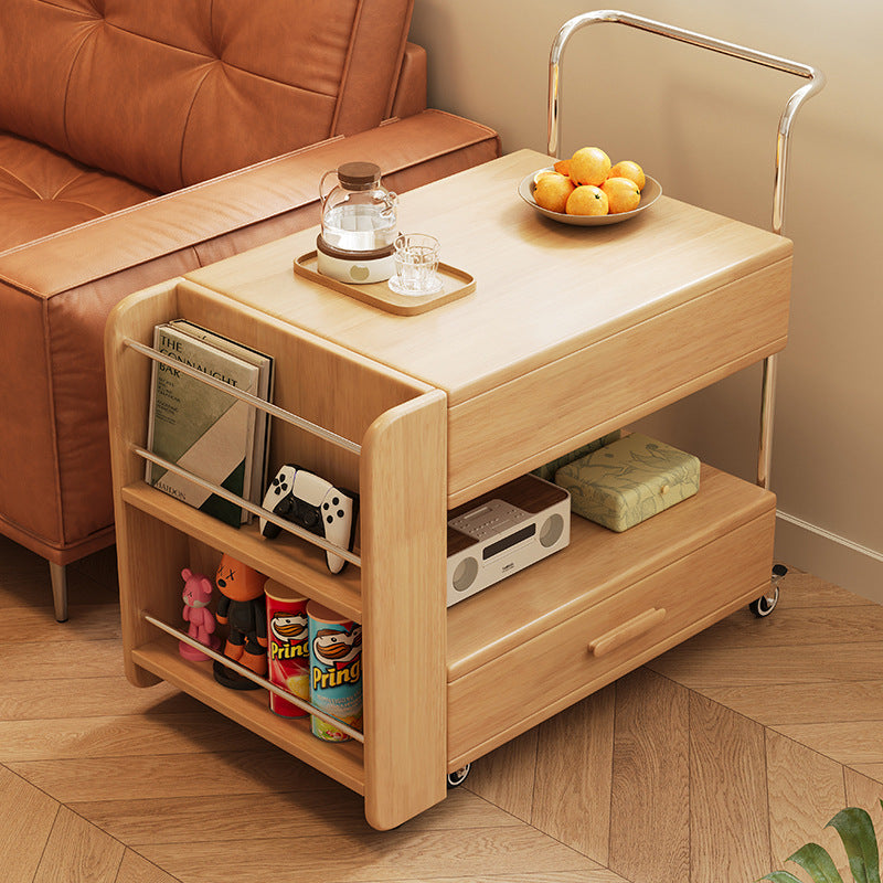 Moderner minimalistischer rechteckiger Massivholz-Ökoboard-Glas-Edelstahl-Beweglicher ausziehbarer Beistelltisch mit 1 Schublade für das Wohnzimmer 