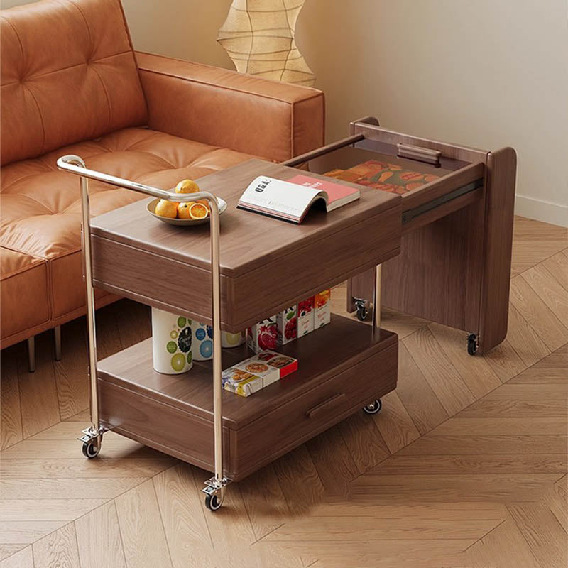 Moderner minimalistischer rechteckiger Massivholz-Ökoboard-Glas-Edelstahl-Beweglicher ausziehbarer Beistelltisch mit 1 Schublade für das Wohnzimmer 