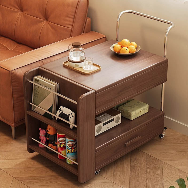 Moderner minimalistischer rechteckiger Massivholz-Ökoboard-Glas-Edelstahl-Beweglicher ausziehbarer Beistelltisch mit 1 Schublade für das Wohnzimmer 