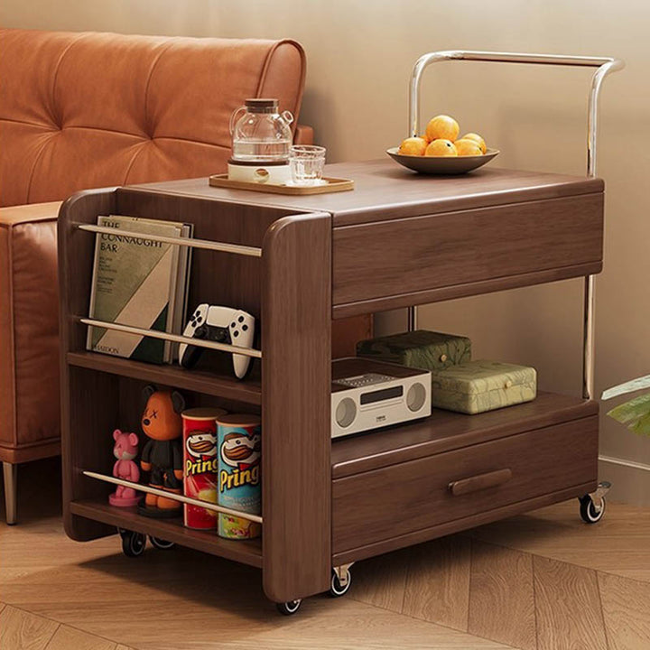 Moderner minimalistischer rechteckiger Massivholz-Ökoboard-Glas-Edelstahl-Beweglicher ausziehbarer Beistelltisch mit 1 Schublade für das Wohnzimmer 