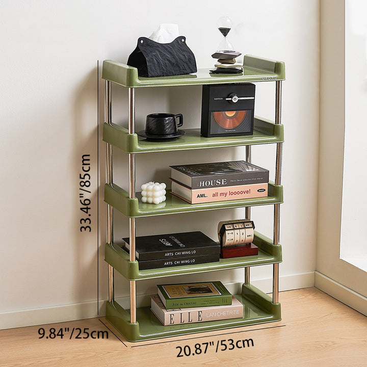 Étagère de rangement rectangulaire contemporaine en plastique PP et acier inoxydable, multicouche, à 2/3/4/5 niveaux, pour salon 