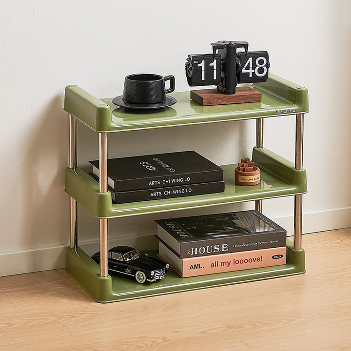 Étagère de rangement rectangulaire contemporaine en plastique PP et acier inoxydable, multicouche, à 2/3/4/5 niveaux, pour salon 