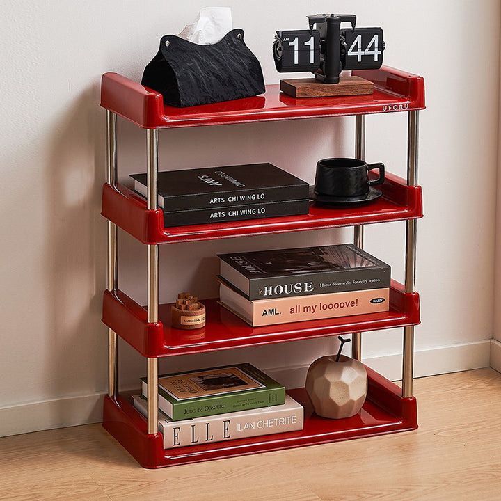 Étagère de rangement rectangulaire contemporaine en plastique PP et acier inoxydable, multicouche, à 2/3/4/5 niveaux, pour salon 