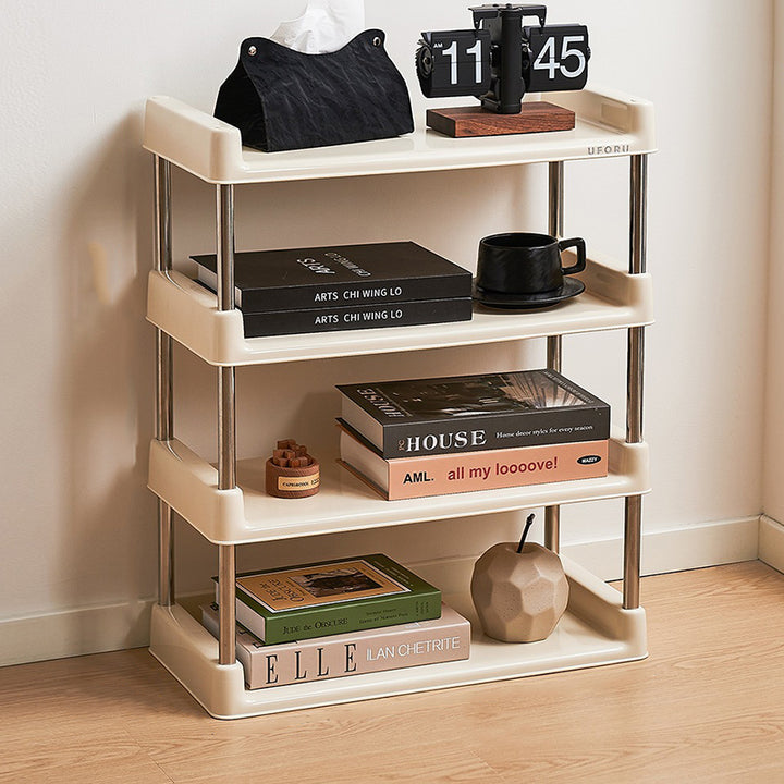 Étagère de rangement rectangulaire contemporaine en plastique PP et acier inoxydable, multicouche, à 2/3/4/5 niveaux, pour salon 