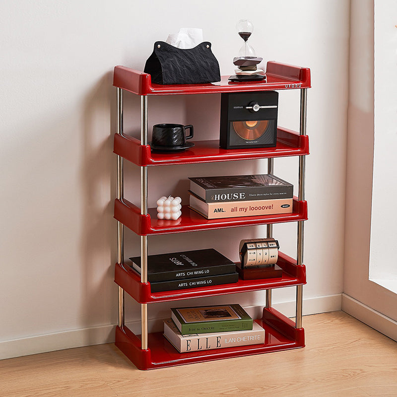 Étagère de rangement rectangulaire contemporaine en plastique PP et acier inoxydable, multicouche, à 2/3/4/5 niveaux, pour salon 