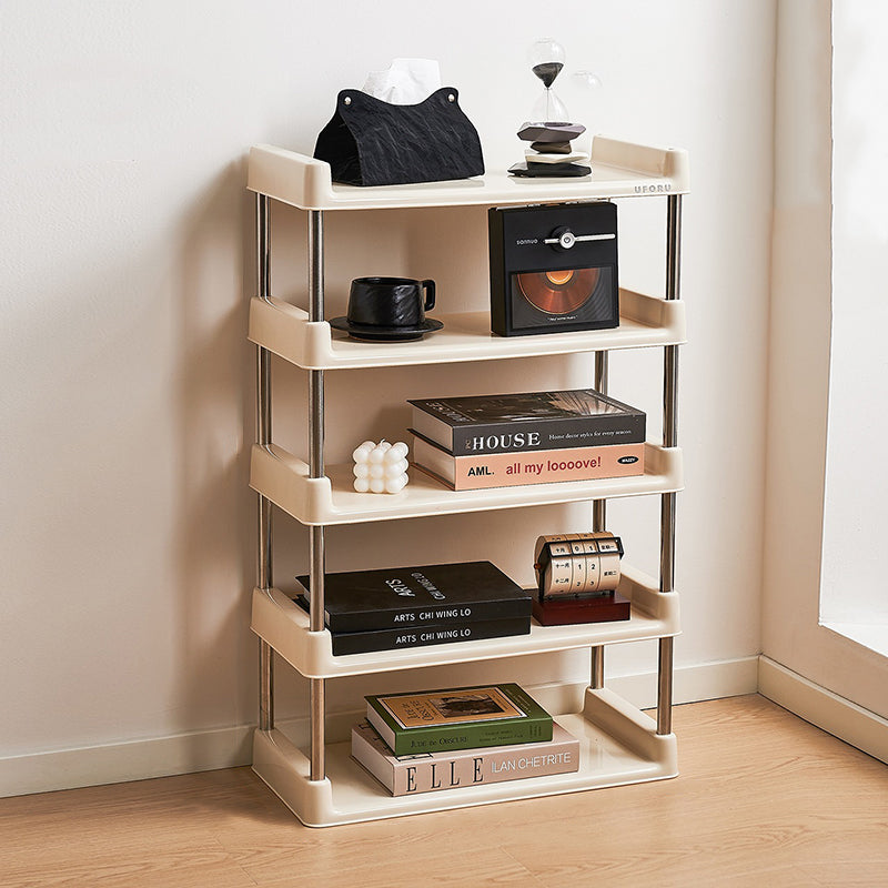 Étagère de rangement rectangulaire contemporaine en plastique PP et acier inoxydable, multicouche, à 2/3/4/5 niveaux, pour salon 