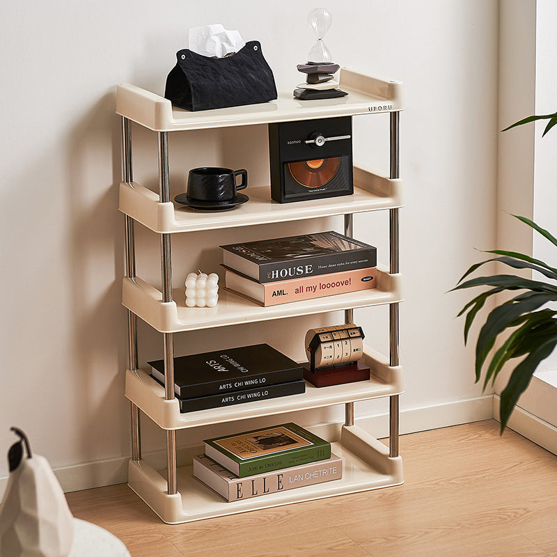Étagère de rangement rectangulaire contemporaine en plastique PP et acier inoxydable, multicouche, à 2/3/4/5 niveaux, pour salon 