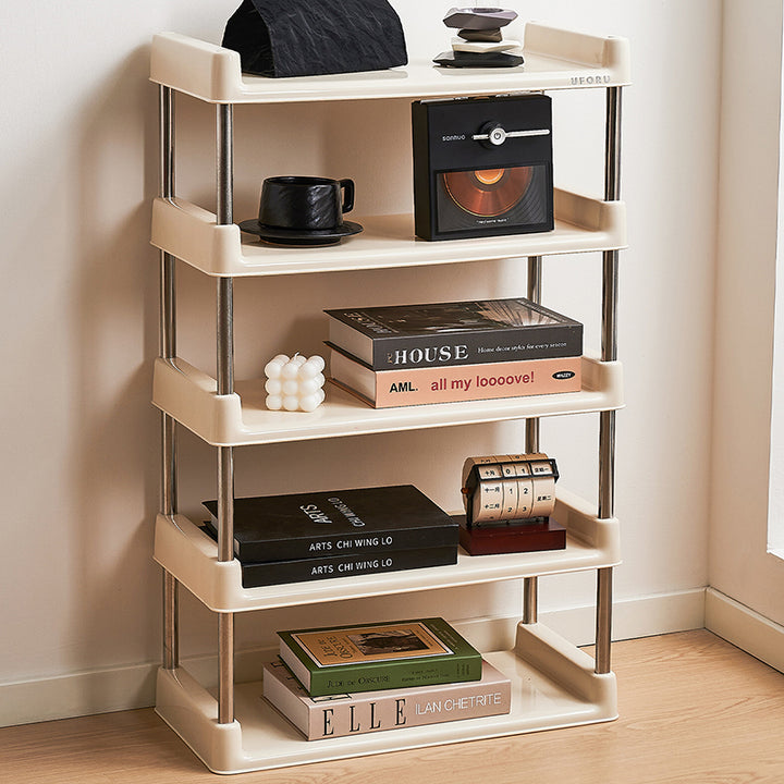 Étagère de rangement rectangulaire contemporaine en plastique PP et acier inoxydable, multicouche, à 2/3/4/5 niveaux, pour salon 