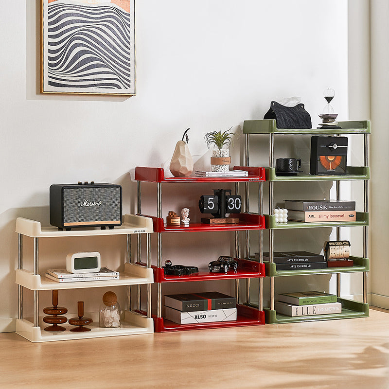 Étagère de rangement rectangulaire contemporaine en plastique PP et acier inoxydable, multicouche, à 2/3/4/5 niveaux, pour salon 