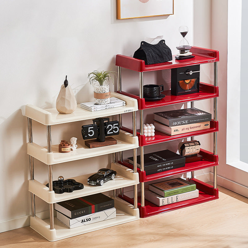 Étagère de rangement rectangulaire contemporaine en plastique PP et acier inoxydable, multicouche, à 2/3/4/5 niveaux, pour salon 