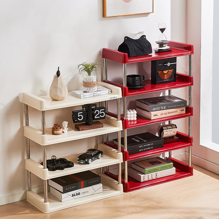 Étagère de rangement rectangulaire contemporaine en plastique PP et acier inoxydable, multicouche, à 2/3/4/5 niveaux, pour salon 