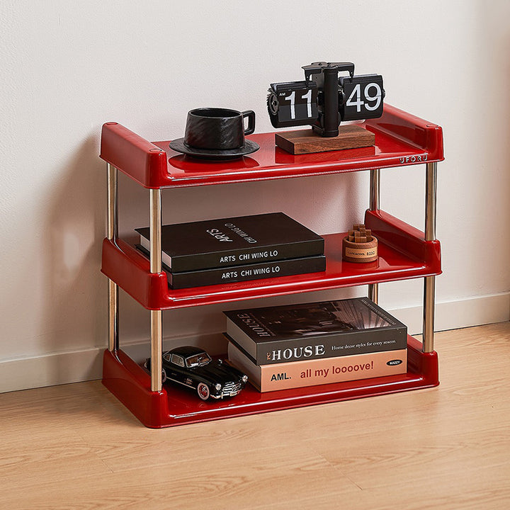 Étagère de rangement rectangulaire contemporaine en plastique PP et acier inoxydable, multicouche, à 2/3/4/5 niveaux, pour salon 