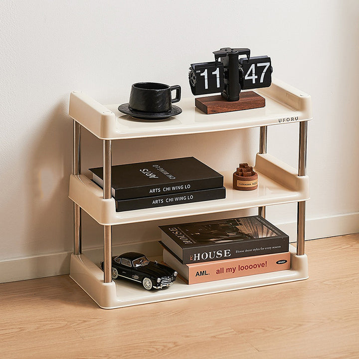 Étagère de rangement rectangulaire contemporaine en plastique PP et acier inoxydable, multicouche, à 2/3/4/5 niveaux, pour salon 