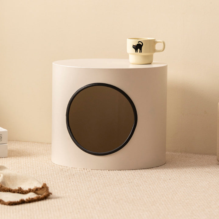 Lit pour chat cylindrique en fer semi-fermé de style minimaliste moderne, 1 ouverture, pour salon et chambre 
