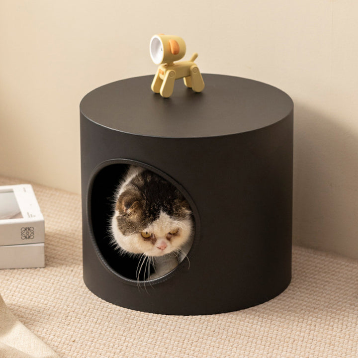 Lit pour chat cylindrique en fer semi-fermé de style minimaliste moderne, 1 ouverture, pour salon et chambre 