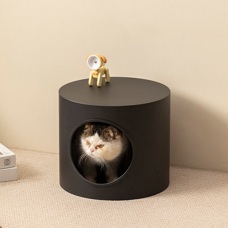 Lit pour chat cylindrique en fer semi-fermé de style minimaliste moderne, 1 ouverture, pour salon et chambre 