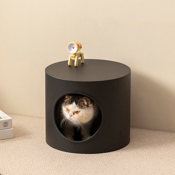 Lit pour chat cylindrique en fer semi-fermé de style minimaliste moderne, 1 ouverture, pour salon et chambre 