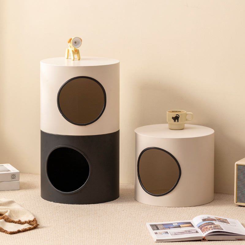 Lit pour chat cylindrique en fer semi-fermé de style minimaliste moderne, 1 ouverture, pour salon et chambre 