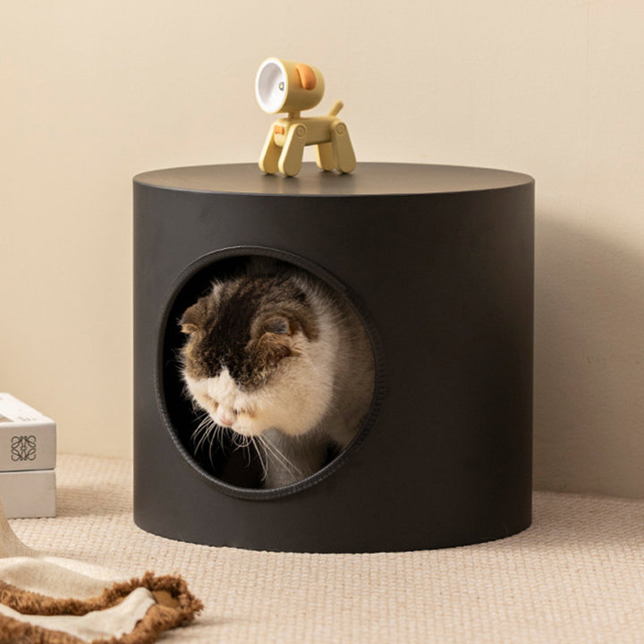 Lit pour chat cylindrique en fer semi-fermé de style minimaliste moderne, 1 ouverture, pour salon et chambre 