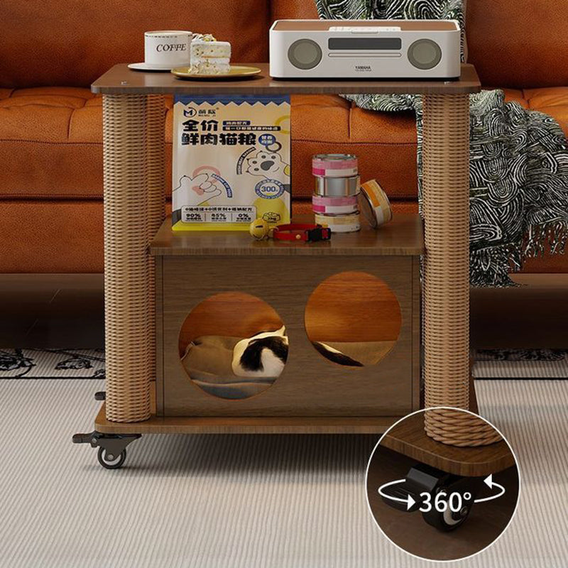 Tour contemporain Boho Cylindrique en panneau de particules Tube en carton Coton Lin Corde en sisal Tissu Arbre à chat 2 trous pour salon (Copie) 