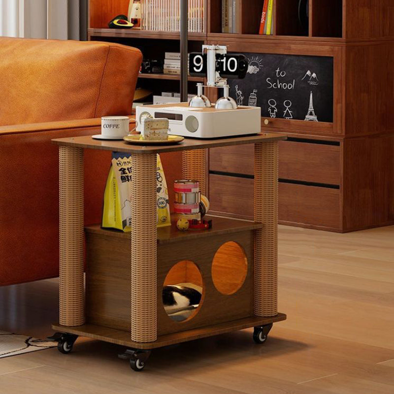 Tour contemporain Boho Cylindrique en panneau de particules Tube en carton Coton Lin Corde en sisal Tissu Arbre à chat 2 trous pour salon (Copie) 
