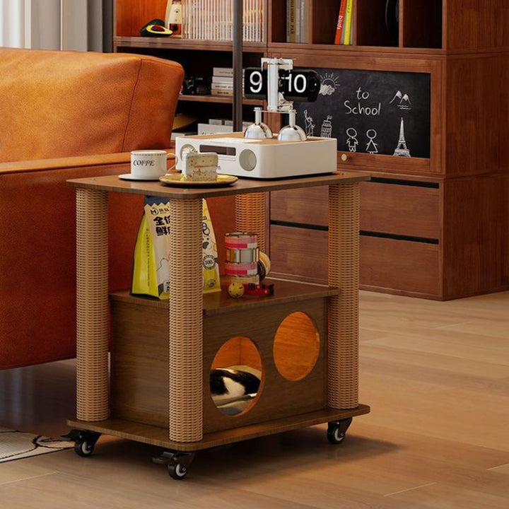 Tour contemporain Boho Cylindrique en panneau de particules Tube en carton Coton Lin Corde en sisal Tissu Arbre à chat 2 trous pour salon (Copie) 