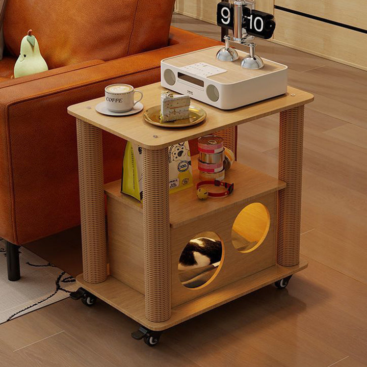 Tour contemporain Boho Cylindrique en panneau de particules Tube en carton Coton Lin Corde en sisal Tissu Arbre à chat 2 trous pour salon (Copie) 