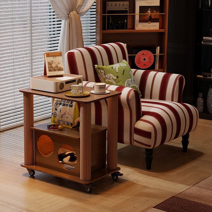 Tour contemporain Boho Cylindrique en panneau de particules Tube en carton Coton Lin Corde en sisal Tissu Arbre à chat 2 trous pour salon (Copie) 