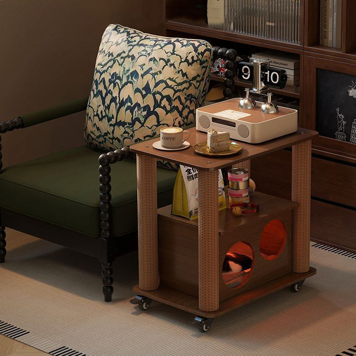 Tour contemporain Boho Cylindrique en panneau de particules Tube en carton Coton Lin Corde en sisal Tissu Arbre à chat 2 trous pour salon (Copie) 