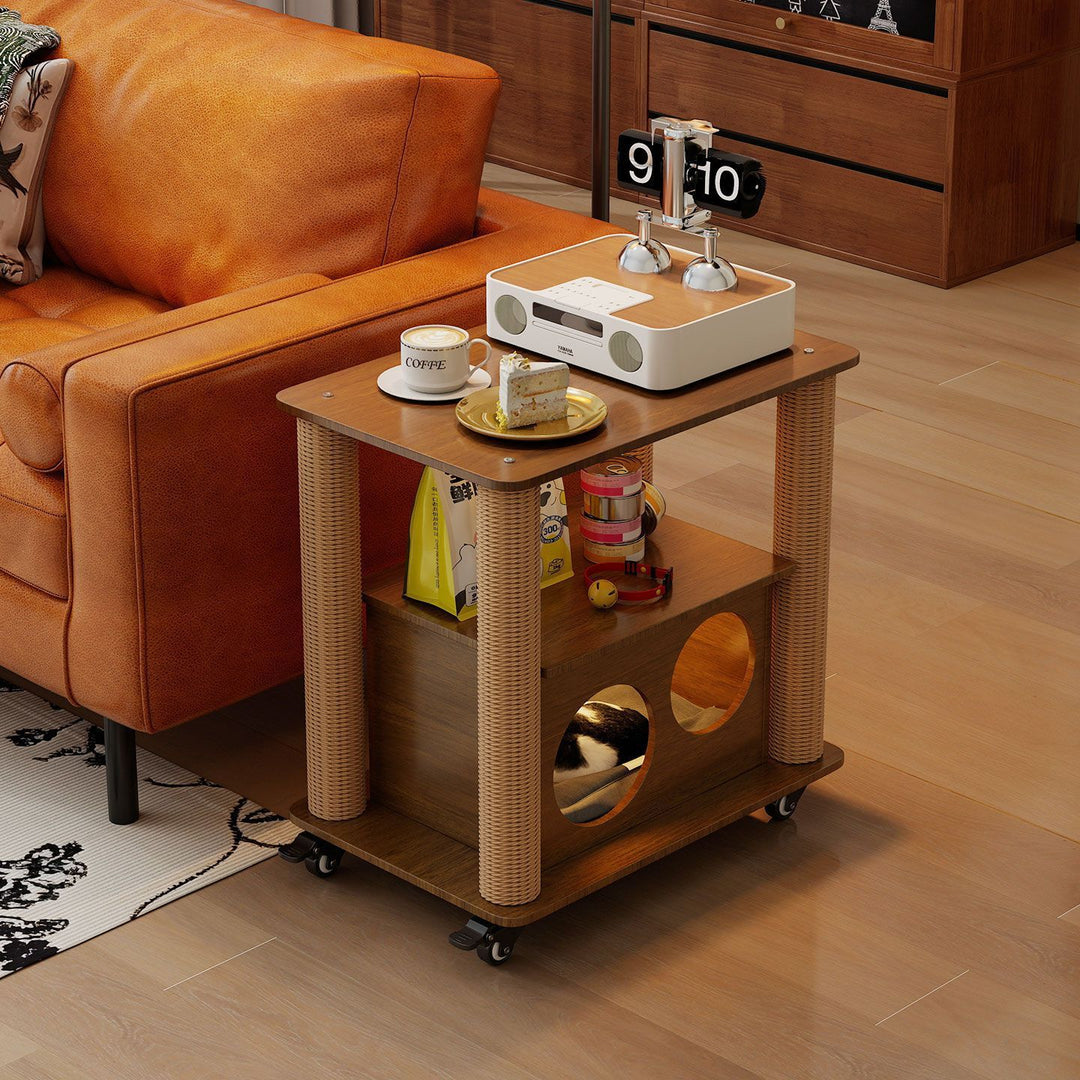 Tour contemporain Boho Cylindrique en panneau de particules Tube en carton Coton Lin Corde en sisal Tissu Arbre à chat 2 trous pour salon (Copie) 