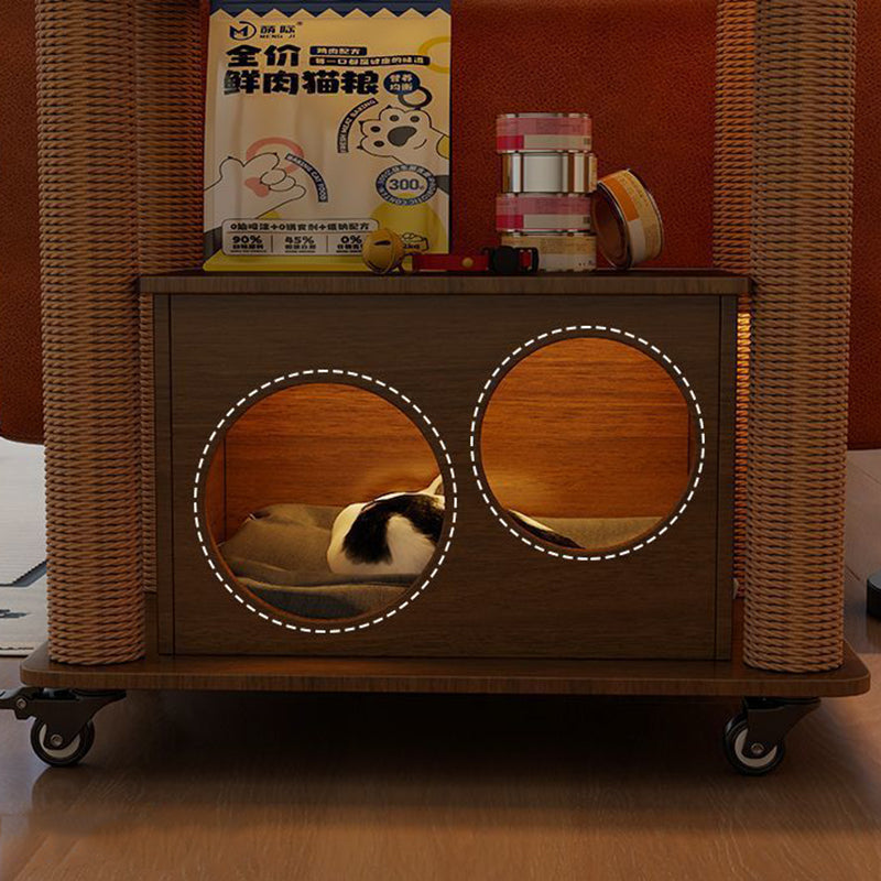 Tour contemporain Boho Cylindrique en panneau de particules Tube en carton Coton Lin Corde en sisal Tissu Arbre à chat 2 trous pour salon (Copie) 