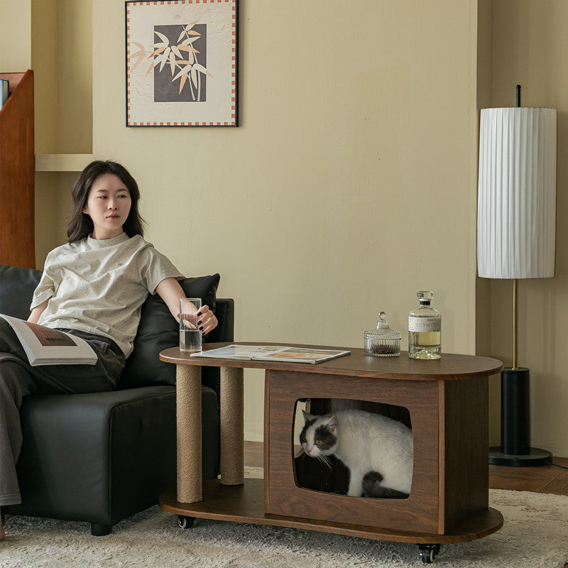 Modern Minimalist Oval MDF Paper Tube Movable End Table 1-Cabinet For Living Room