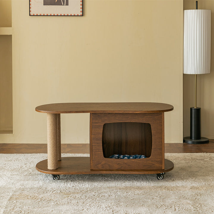 Moderner minimalistischer ovaler MDF-Papierröhren-Beistelltisch mit 1 Schrank für das Wohnzimmer 