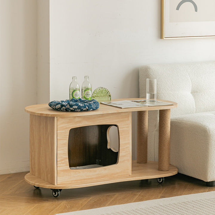 Moderner minimalistischer ovaler MDF-Papierröhren-Beistelltisch mit 1 Schrank für das Wohnzimmer 
