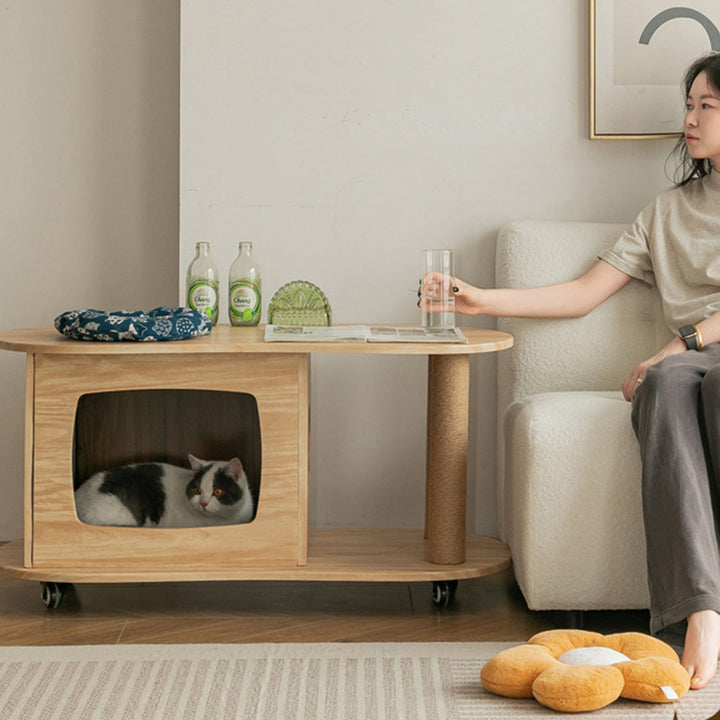 Modern Minimalist Oval MDF Paper Tube Movable End Table 1-Cabinet For Living Room