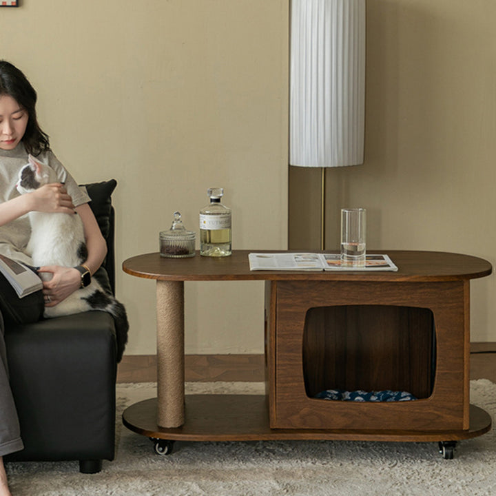 Modern Minimalist Oval MDF Paper Tube Movable End Table 1-Cabinet For Living Room