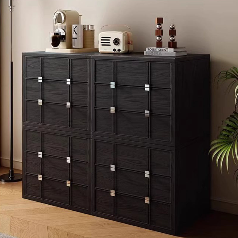 Moderner Mid-Century quadratischer Schachbrett-Nachttisch aus Eschenholz, Kiefer und Roteiche mit 3 Schubladen für Wohnzimmer und Schlafzimmer 