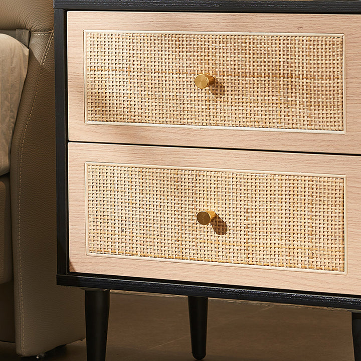 Traditioneller japanischer rechteckiger MDF-Rattan-Webnachtisch mit 2 Schubladen für das Schlafzimmer 