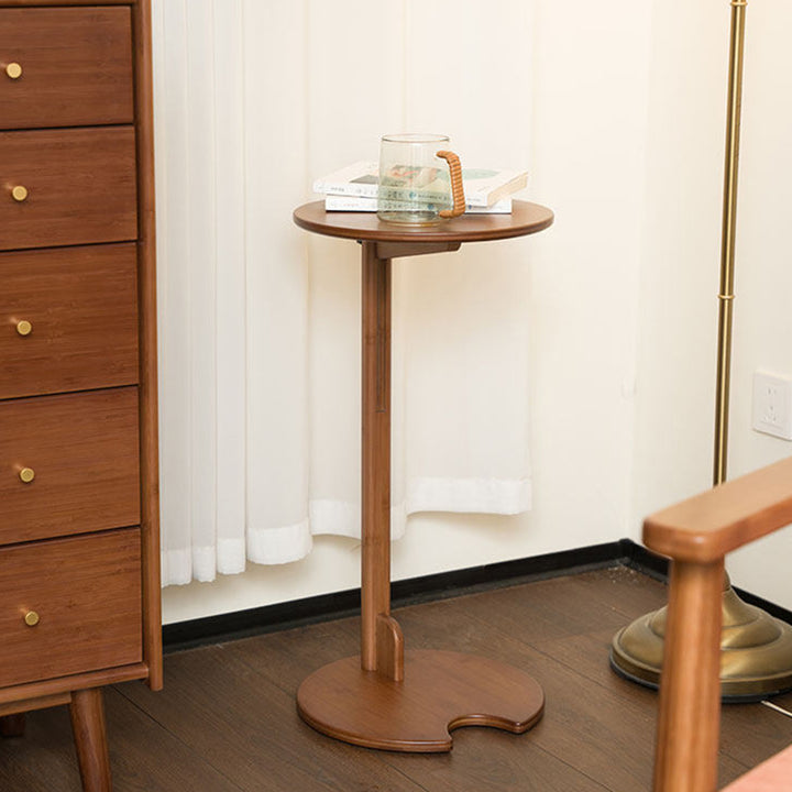 Moderner minimalistischer Halbmondform-Bambus-verstellbarer Beistelltisch 1-stufig für Wohnzimmer & Schlafzimmer 