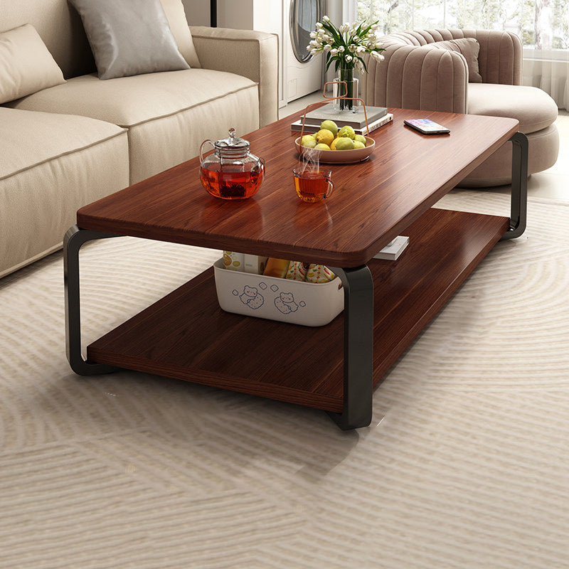 Table basse rectangulaire contemporaine en MDF et tuyaux en acier à 2 niveaux pour salon 