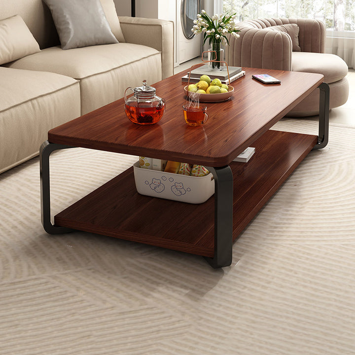 Table basse rectangulaire contemporaine en MDF et tuyaux en acier à 2 niveaux pour salon 