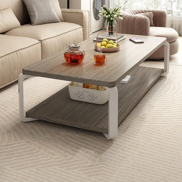 Table basse rectangulaire contemporaine en MDF et tuyaux en acier à 2 niveaux pour salon 